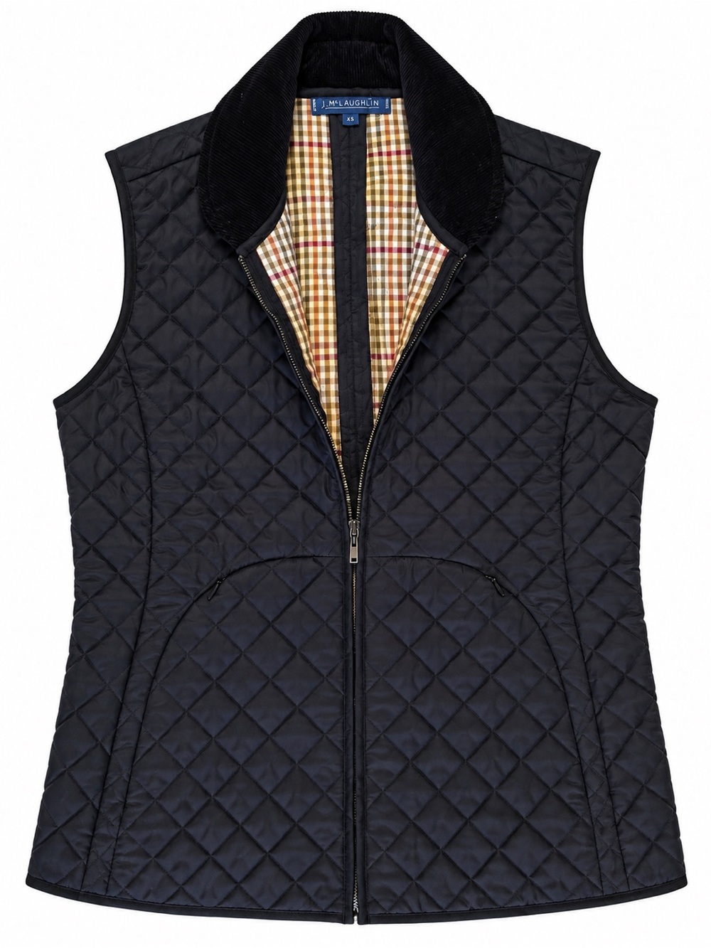 J. McLaughlin Quilted Black Vest with Corduroy Collar